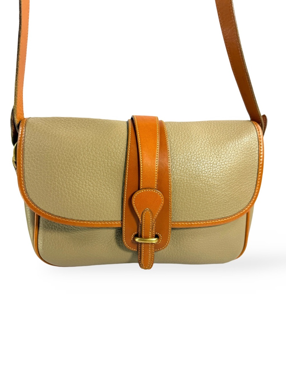 Dooney & Bourke Pebbled Leather Crossbody in Beige with Tan Trim